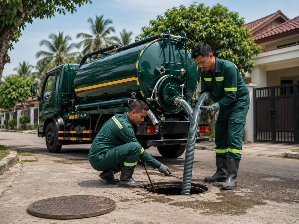 Tim Jasa Sedot WC Kuningan bekerja di area pelanggan